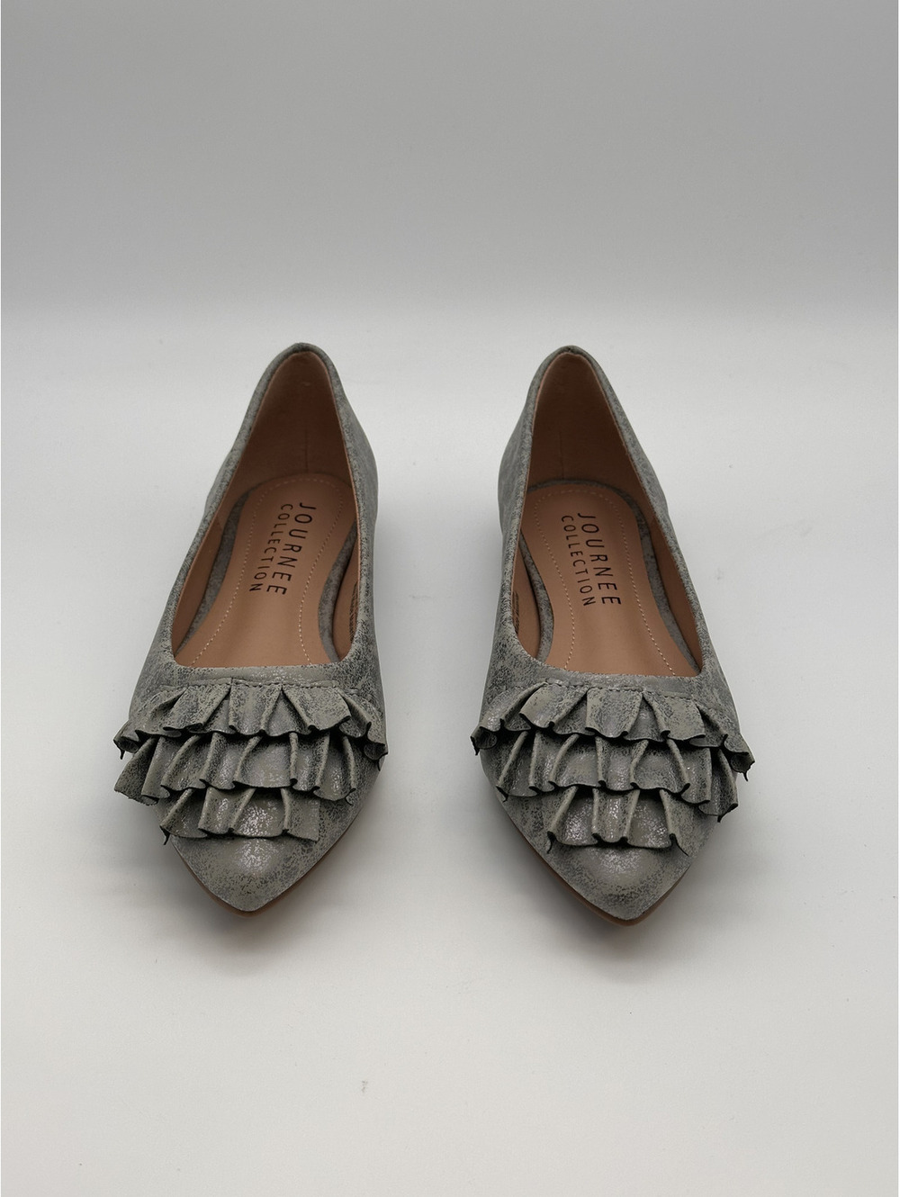 Journee Collection WD-Judy Pewter Ruffled Pointed Toe Flats